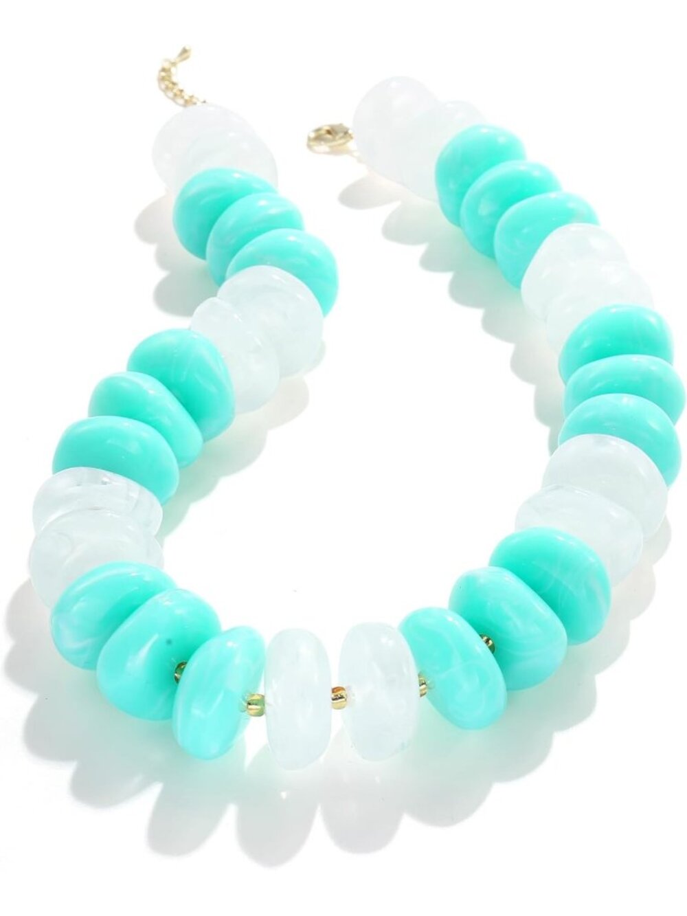 Women's Blue White Resin Beaded Choker Gold Plated Chunky Large Bead Necklace